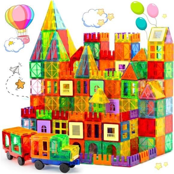 Magnetic Building Tiles for Kids,104PCS Educational‎ Magnetic Stacking Block - Picture 1 of 6